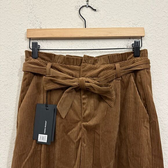 NWT VERO MODA Londyn Paperbag Corduroy Culottes Belted in Camel Tan Preppy - Picture 5 of 16